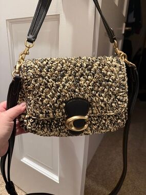 Coach Soft Tabby Straw Raffia Popcorn and Leather Bag